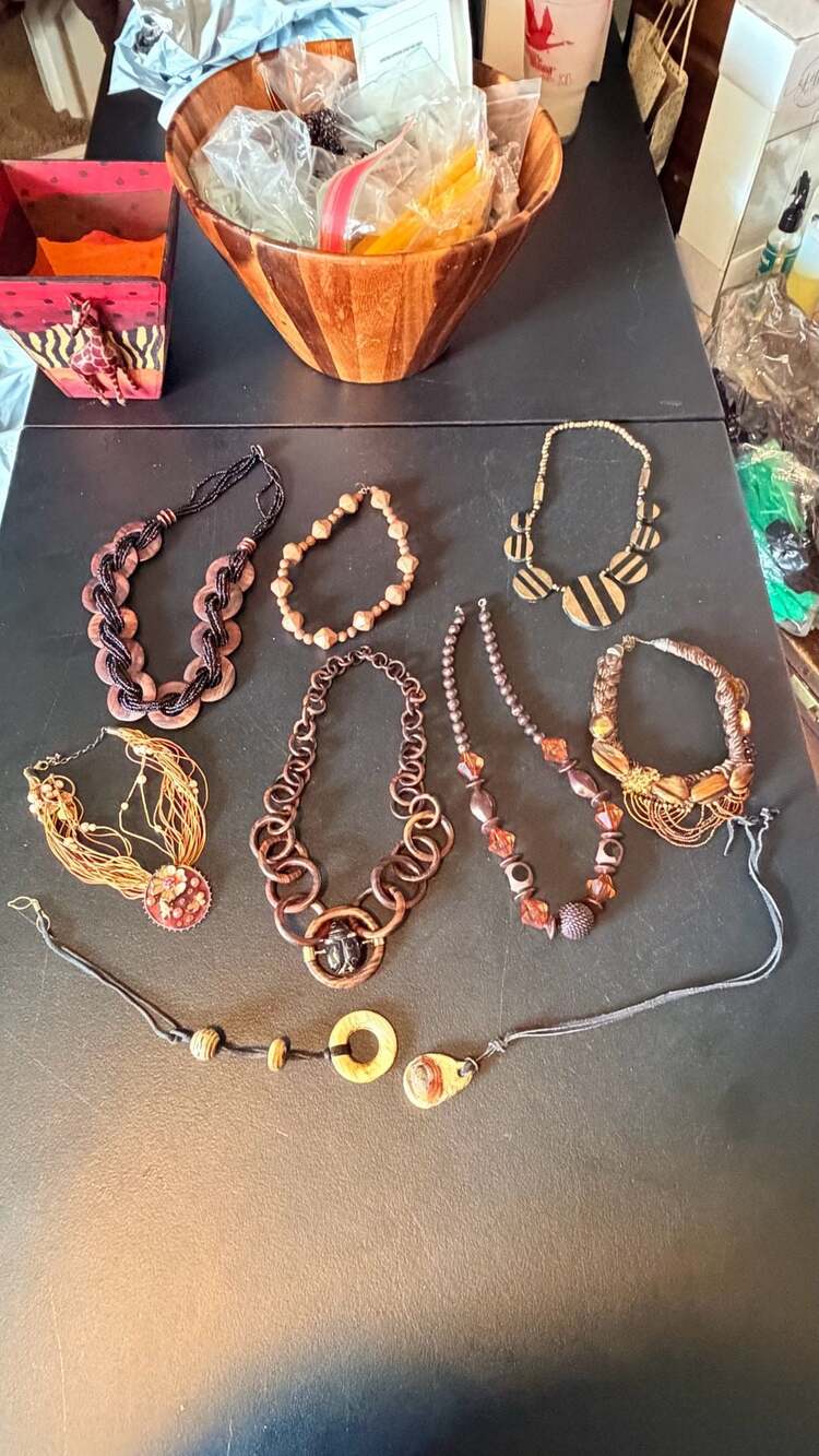 Collection of Vintage Artisan Boho Wood and Beaded Statement Necklaces
